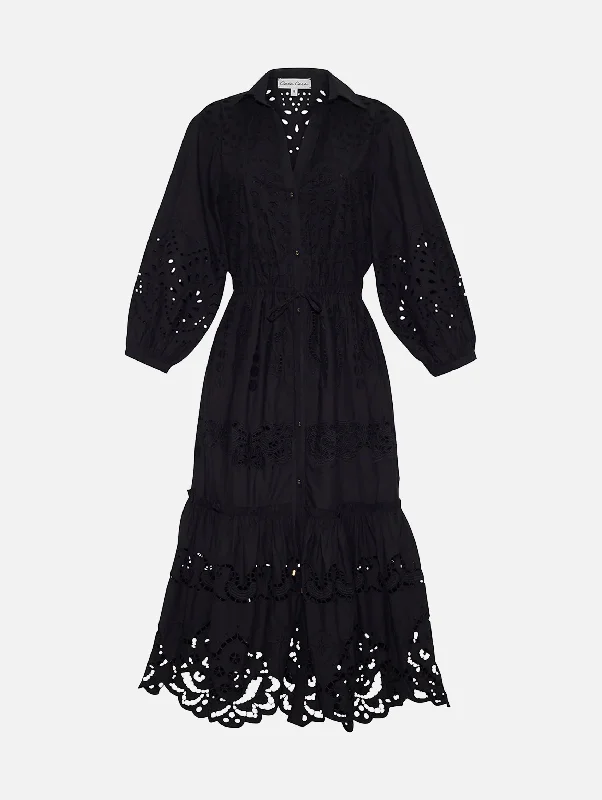 Mermaid - Style Women Dress with a Fitted Silhouette for Special OccasionsHutton Dress in Black Embroidered Eyelet