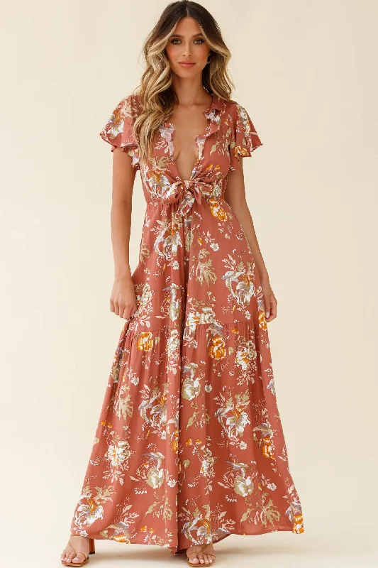 Women jumpsuits with patchwork designs for a unique and creative styleKasey Tied Bust Wide Leg Floral Print Jumpsuit Rose