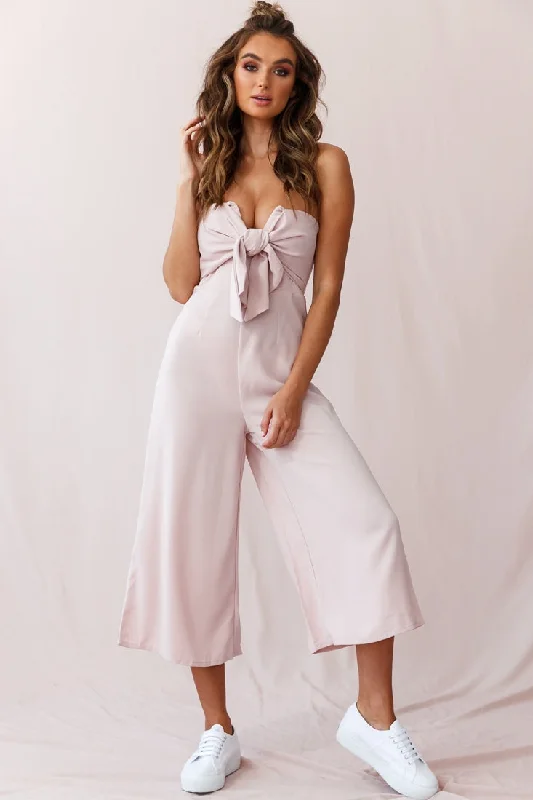 Polyester women jumpsuits for easy - care and durable everyday wearKhloe Summer Bow Tie Jumpsuit Blush