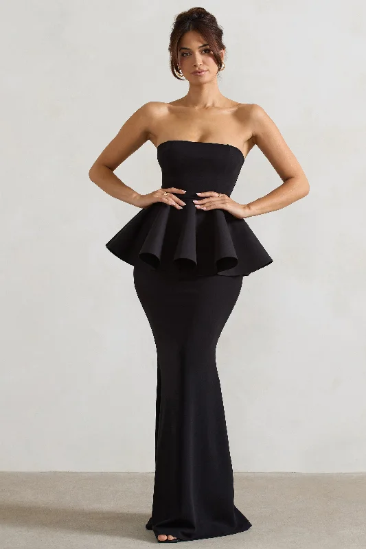 Lace - Embellished Women Dress for an Elegant and Sophisticated AppearanceLouisiana | Black Bandeau Peplum Maxi Dress