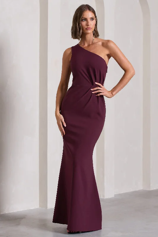 Shift Women Dress with a Simple and Classic Design for Everyday WearMichelle | Burgundy One-Shoulder Gathered Maxi Dress