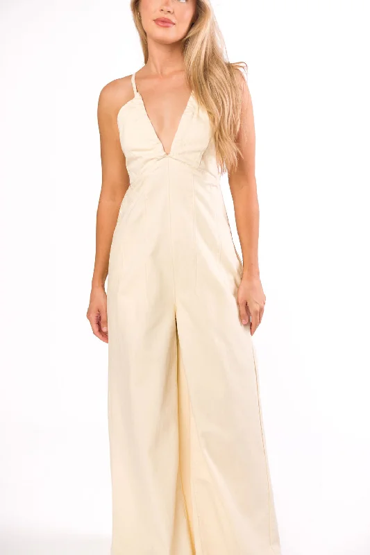 Women jumpsuits with geometric prints for a modern and contemporary aestheticMidweek 100% Cotton Denim Jumpsuit in Ivory