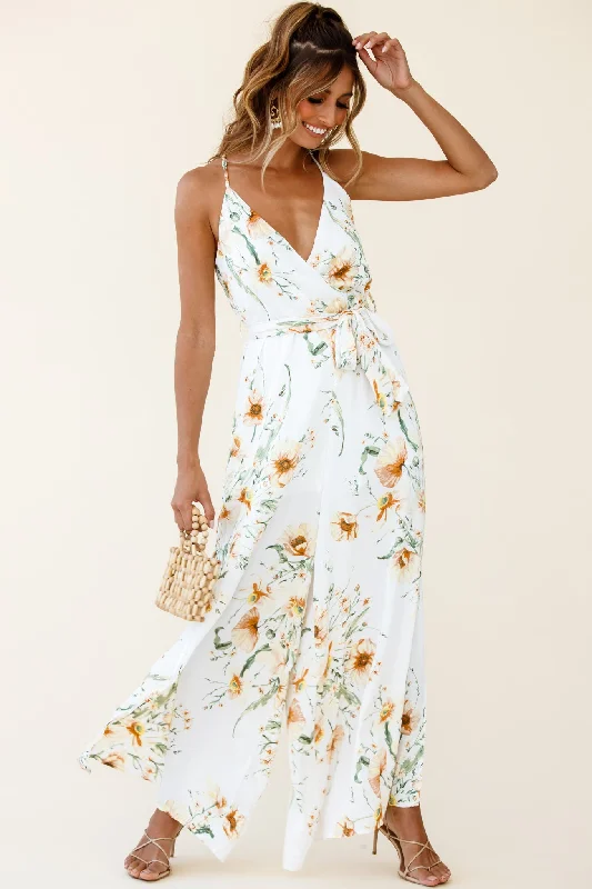 Women jumpsuits with pom - pom trims for a playful and festive lookMiso Wide-Leg Cami Jumpsuit Floral Print White