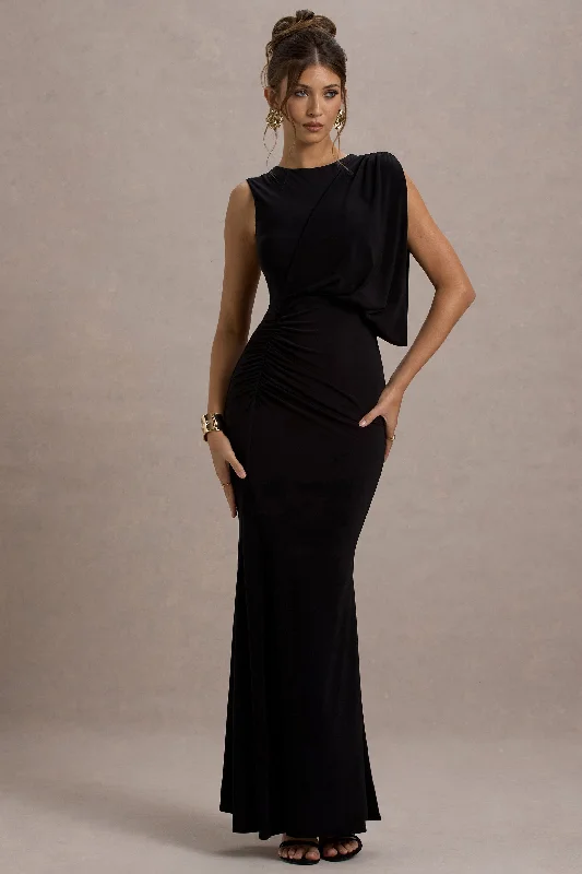 Mini Women Dress with a Short Hem for a Young and Trendy StylePaphos | Black Draped Sleeveless Maxi Dress