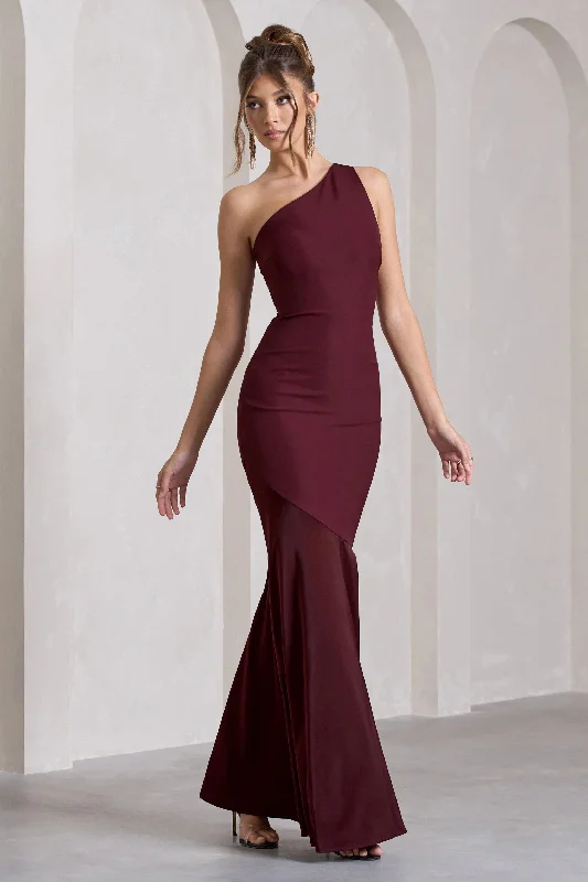 Mermaid - Style Women Dress with a Fitted Silhouette for Special OccasionsPassion | Plum One Shoulder Cut-Out Fishtail Maxi Dress