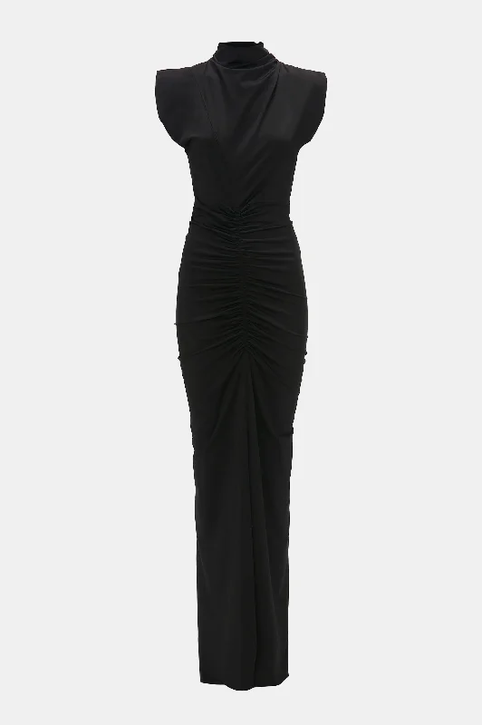 Mermaid - Style Women Dress with a Fitted Silhouette for Special OccasionsRuched Jersey Gown in Black