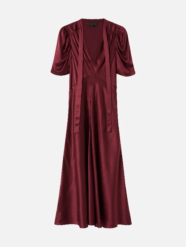 Backless Women Dress for a Sexy and Alluring Look at Evening EventsStella Silk Tie Neck Dress in Rouge