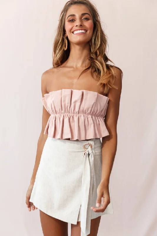 Plus Size Women Dress with a Flattering A - Line Cut for Comfort and StyleThea Ruffle Crop Top Blush