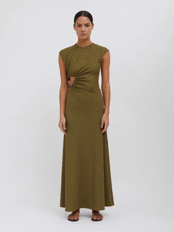 Sheath Women Dress with a Tailored Fit for a Professional LookTri Crystal Stone Tank Dress in Olive