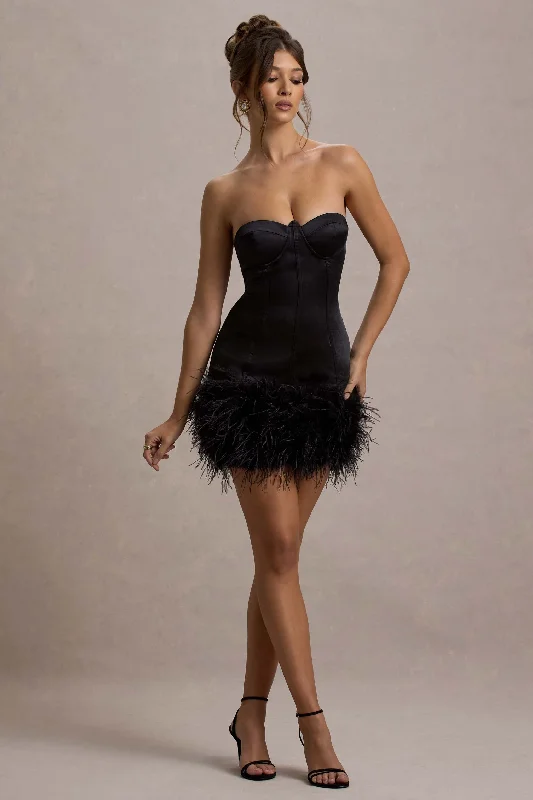 Ruffled Women Dress with Multiple Layers for a Playful and Girly StyleVampira | Black Satin Corset Feather Mini Dress