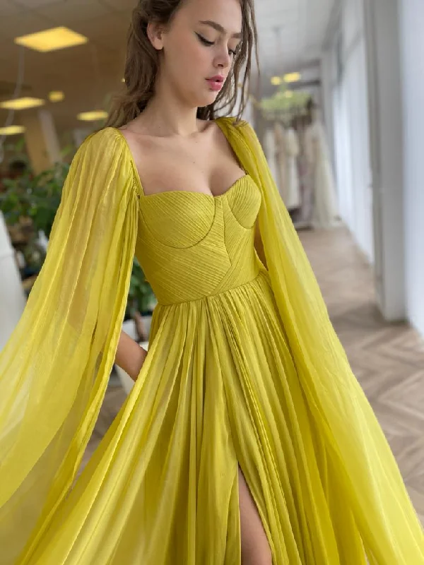 Midi dresses with pleated skirts for a timeless and elegant appealAnna Silky Citrine Gown