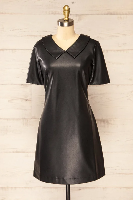 Midi dresses with ruffled bodices for a more pronounced feminine lookBrisbane | Short Black Faux-Leather Dress