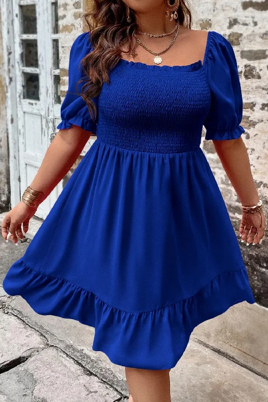 Midi dresses with cold - shoulder cutouts for a trendy styleSmocked Ruffle Puff Sleeve Dress Plus Size