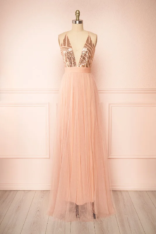 Midi dresses with pleated bodices for a classic and tailored lookKaia Pink | Dusty Pink Sequin Gown