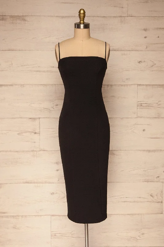 Wrap - style midi dresses in silk for a sophisticated office lookKavala Black | Fitted Midi Dress