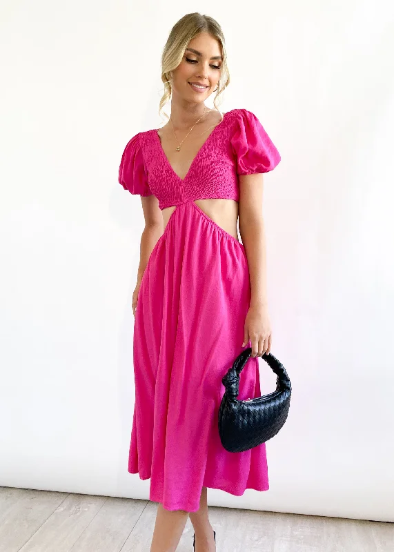 Midi dresses with cold - shoulder cutouts for a trendy styleLee Cut-Out Midi Dress - Hot Pink