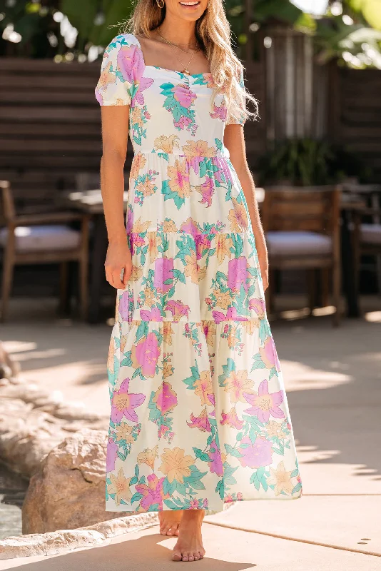 Midi dresses with fringe details for a fun and energetic styleFloral Puff Sleeve Maxi Dress