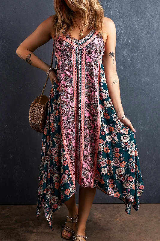 Midi dresses with asymmetric hems for a fashion - forward and dynamic appearanceFloral Patchwork Sleeveless Midi Sundress