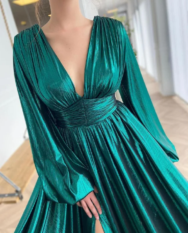 Midi dresses with belted waists to accentuate the figureShimmering Teal Gown