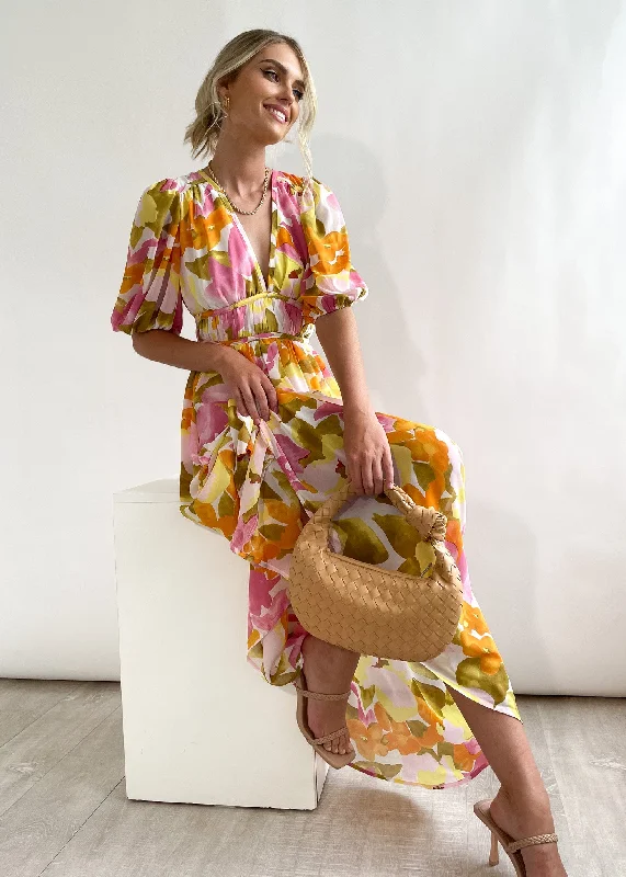 Midi dresses with geometric cutouts for a contemporary and edgy lookZanette Midi Dress - Yellow Floral