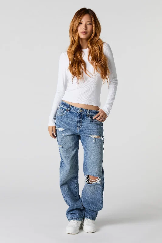 Distressed Slouchy Straight Leg Jean