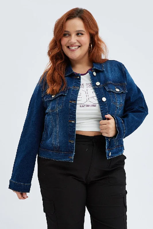 Blue Denim Jacket Cropped Dark Wash