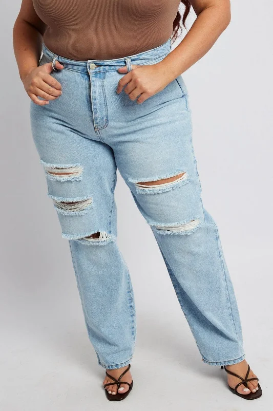 Denim Baggy Jeans High Rise Ripped