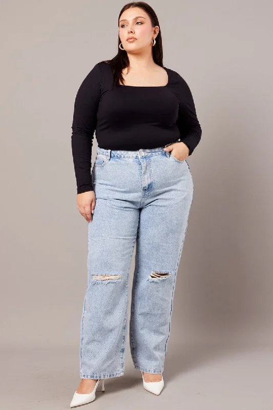 Denim Mom Jeans High Rise Distressed