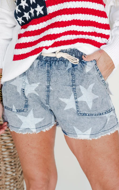 Women's Sequined Party Shorts in Gold for a Glamorous Night OutAmericana Mineral Wash Raw Hem Star Shorts - Final Sale