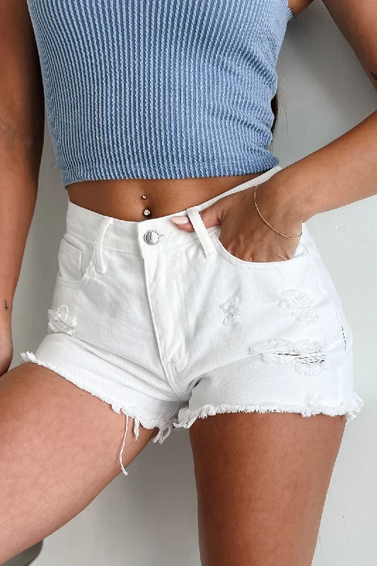 High - Waisted Plus Size Women's Denim Shorts with Distressed Details for a Trendy LookNever Told You High Rise Distressed Mom Shorts (Optic White)