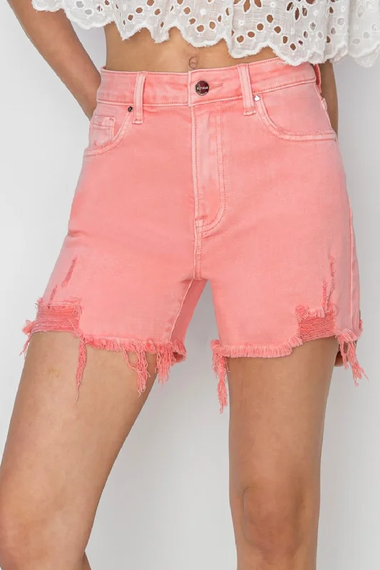 Plus Size Women's Denim Cut - off Shorts with Frayed Edges for a Casual and Laid - Back VibeRISEN High Rise Distressed Denim Shorts