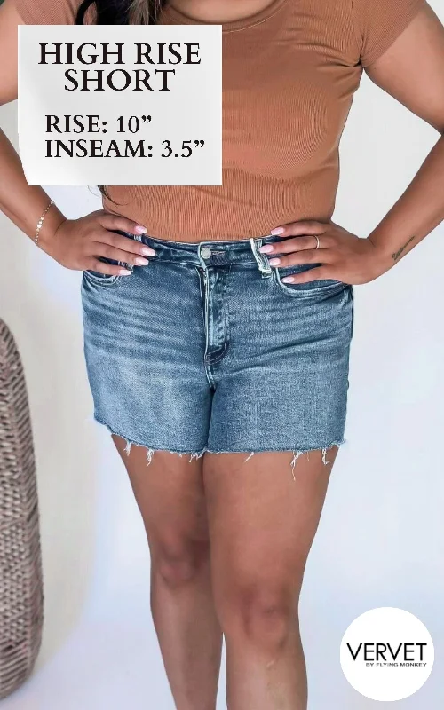 Plus Size Women's Denim Shorts with a Button - Fly in Dark Indigo for a Durable and Timeless StyleVERVET | Stay Ready High Rise Raw Hem Denim Shorts - Final Sale