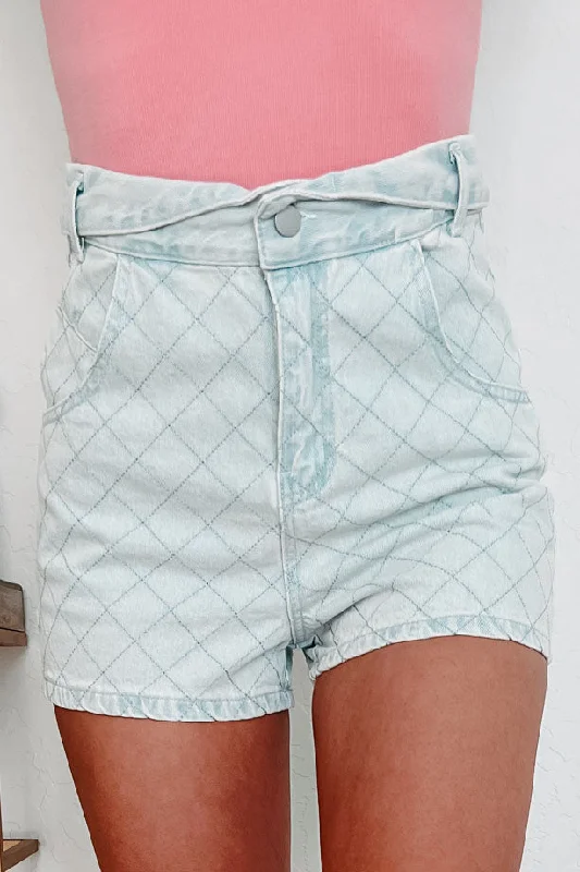 High - Waisted Plus Size Women's Denim Shorts with Distressed Details for a Trendy LookWant You Back Quilted Denim Shorts (Light)