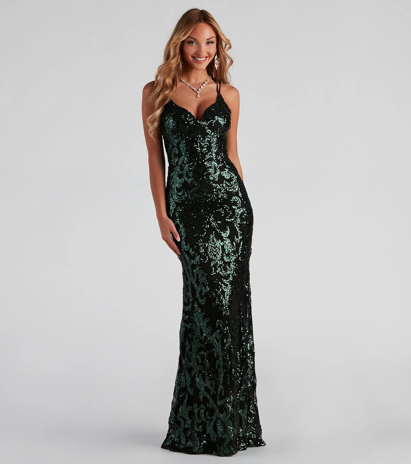 Maxi dresses with a button - down front for a classic lookAbby Formal Sequin Strappy Dress