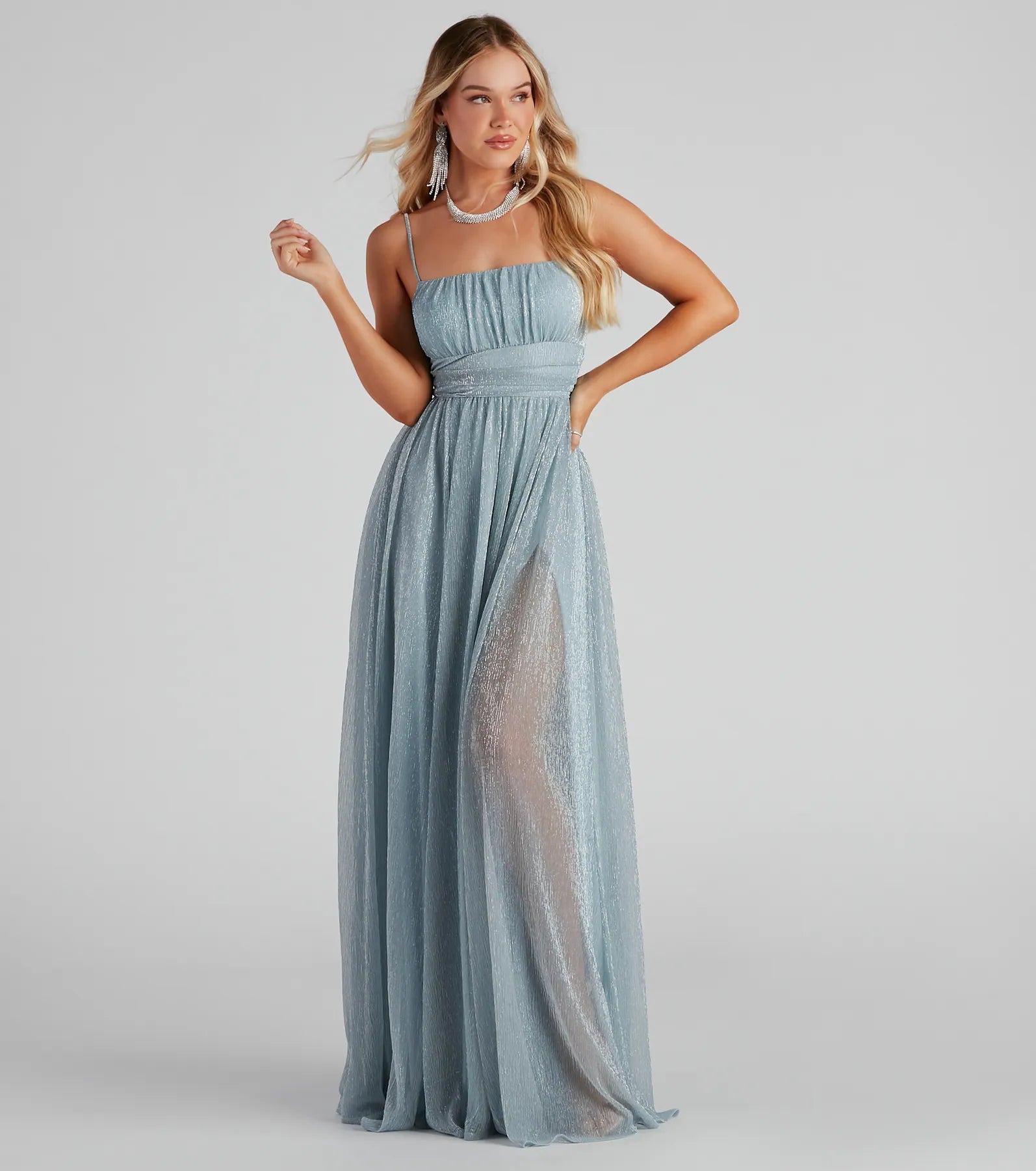 Maxi dresses with off - the - shoulder styles for a romantic and breezy lookAdler Formal Metallic Sparkle A-Line Dress