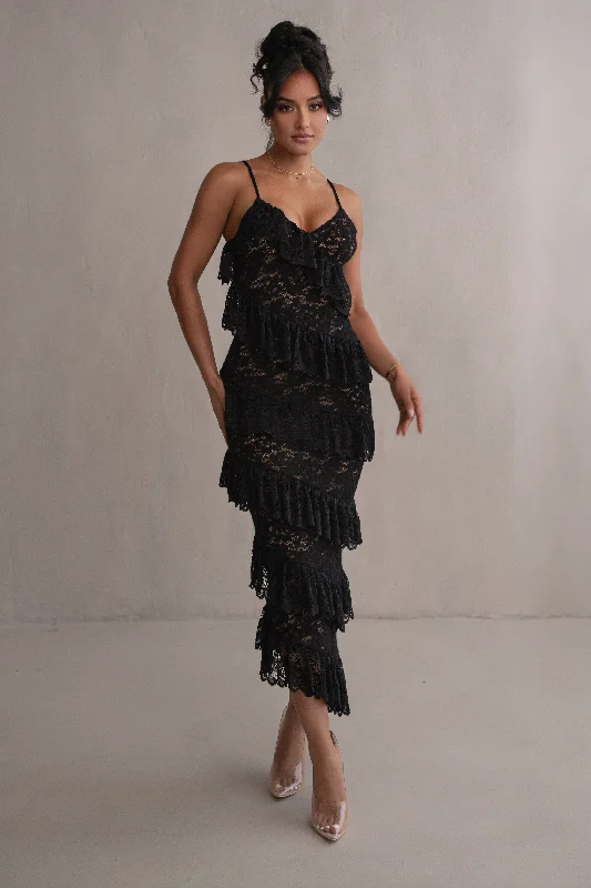 Maxi dresses with a halter neck for a stylish and sophisticated choiceBlack Feeling Of Forever Ruffle Dress