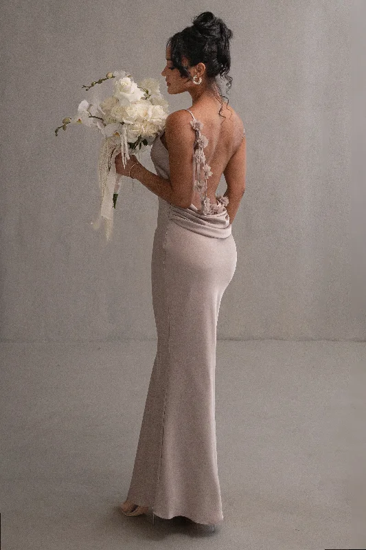 Sequined maxi dresses for formal evening galasBronze Down The Aisle Satin Gown