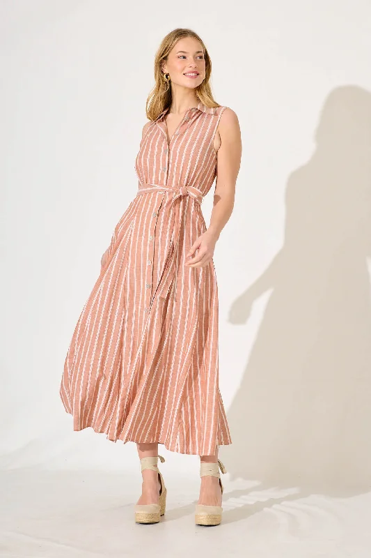 Maxi dresses with side slits for a touch of allureCalla Maxi Shirt Dress In Rust With White Stripe Cotton