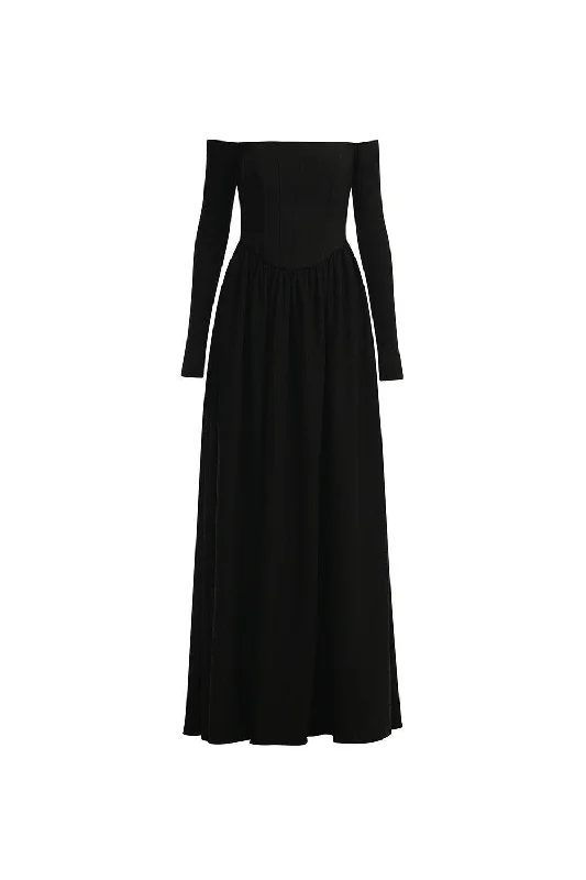 Velvet maxi dresses with long sleeves for winter weddingsCecil A-line Off-Shoulder Twill Maxi Dress