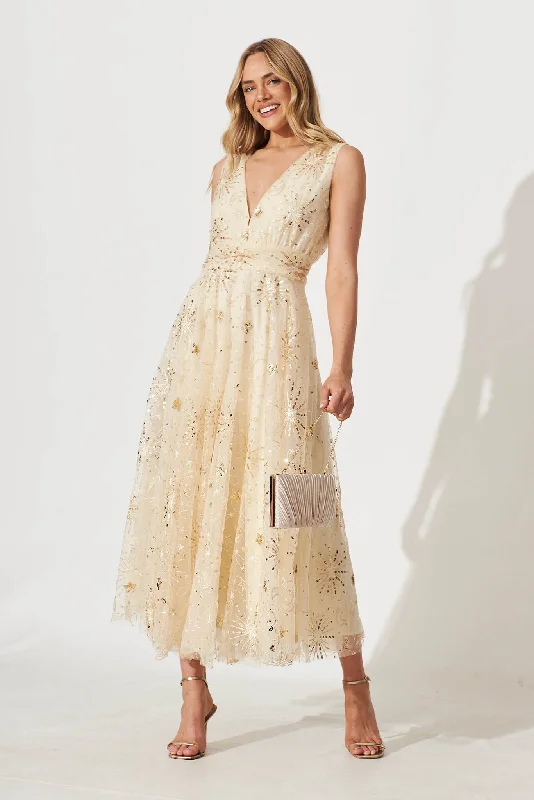 Maxi dresses with a gathered skirt for a voluminous and dramatic effectDazzle Maxi Dress In Gold Sequin Tulle