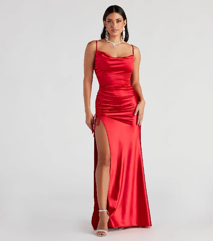 Sequined maxi dresses for formal evening galasDrea Formal High Slit Ruched Dress