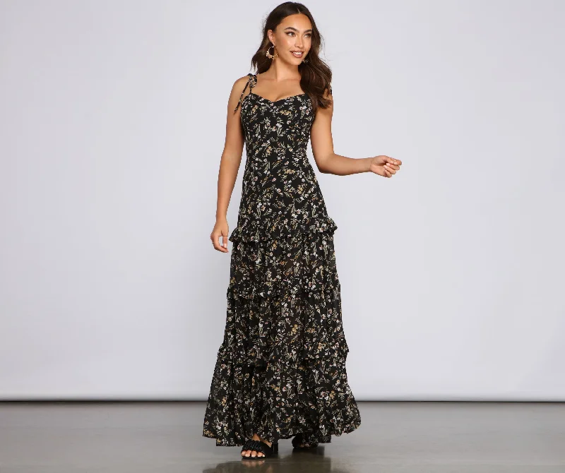 Metallic maxi dresses for a glamorous New Year's Eve partyFloral Desire Ruffled Maxi Dress