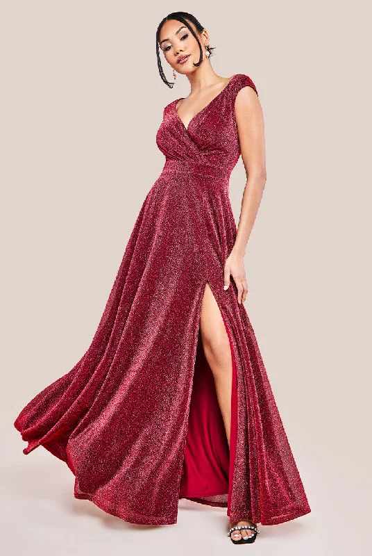 Maxi dresses with cut - out details on the sides for a modern edgeGoddiva Crossover Lurex Glitter Maxi Dress - Wine