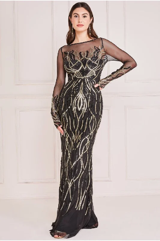 Maxi dresses with a pleated skirt for a timeless and elegant appearanceGoddiva Long Sleeve Sequin Flame Maxi - Gold