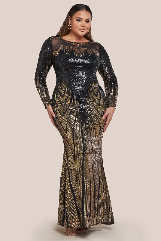 Leather maxi dresses for an edgy and bold appearanceGoddiva Plus Long Sleeve Aztec Sequin Maxi Dress - Gold