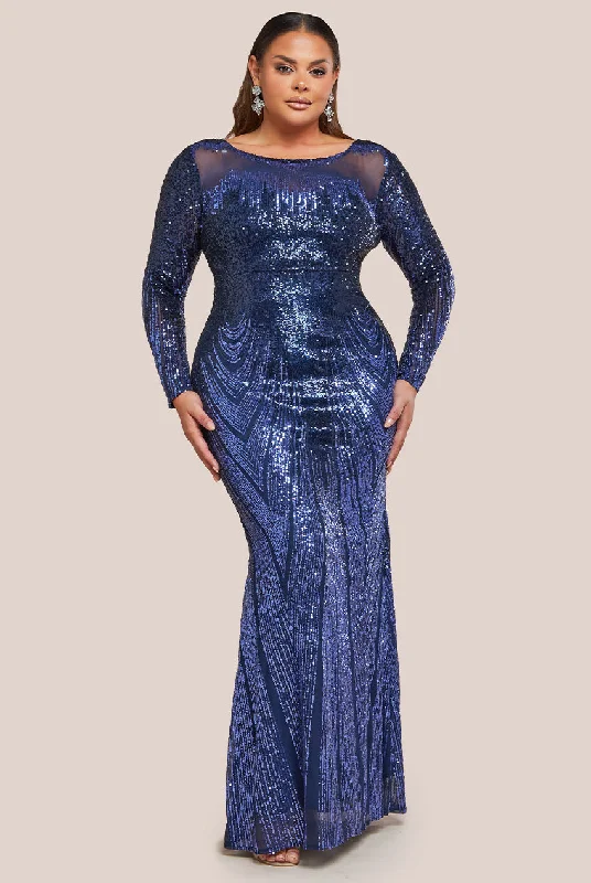 Maxi dresses with a belted empire waist for a more defined and flattering silhouetteGoddiva Plus Long Sleeve Aztec Sequin Maxi Dress - Navy