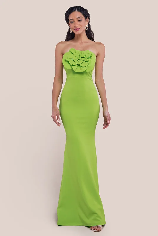 Maxi dresses with geometric prints for a contemporary aestheticGoddiva Scuba Crepe Bandeau Rose Maxi Dress - Lime