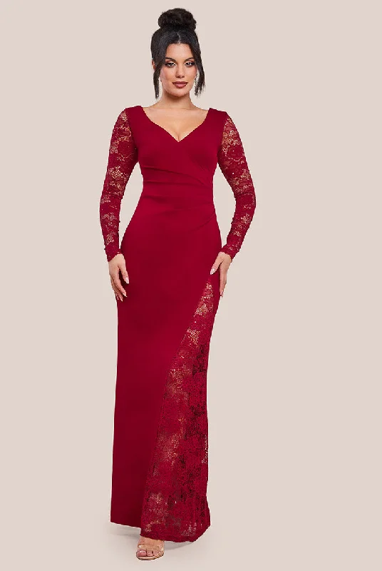 Maxi dresses with a pleated skirt for a timeless and elegant appearanceGoddiva Scuba & Lace Wrap Maxi Dress - Wine