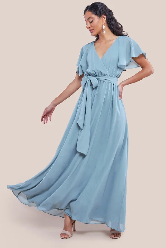 Maxi dresses with side slits for a touch of allureGoddiva Sustainable Chiffon Flutter Sleeve Wrap Maxi Dress - Sagegreen