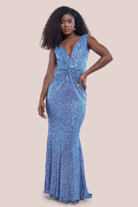 Maxi dresses with ribbed textures for a unique and tactile lookGoddiva Twisted Front Sequin Maxi Dress - Blue